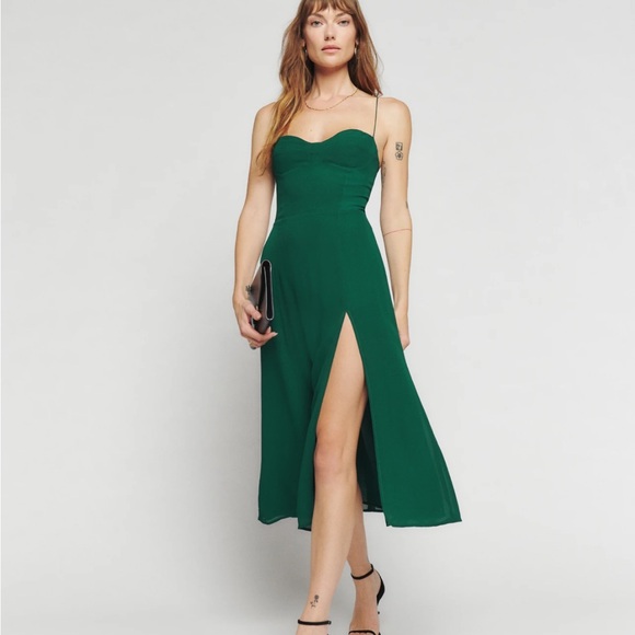 Reformation Juliette dress in emerald green - Picture 3 of 6